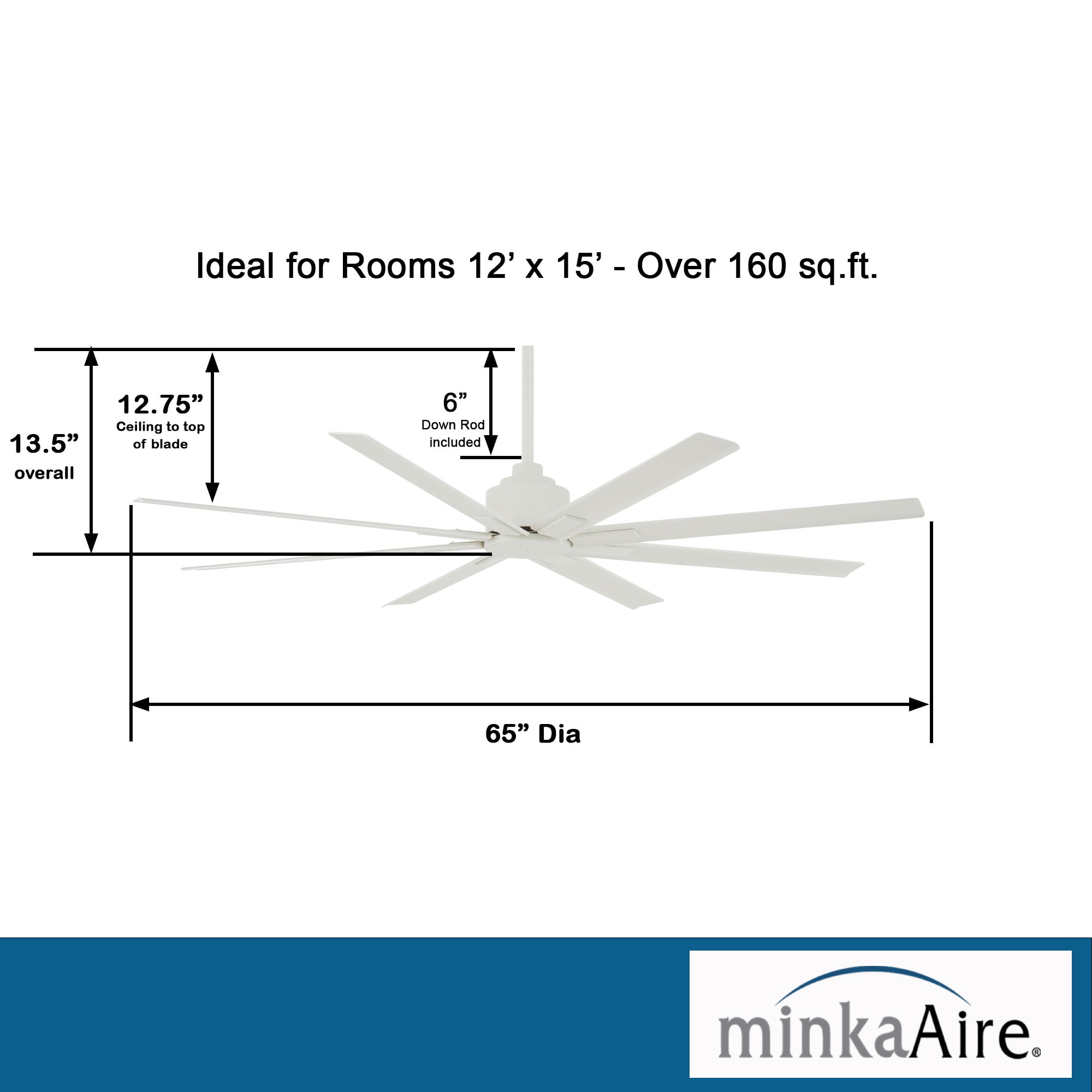 Minka Aire Xtreme H2O 65 65-in Outdoor Flat White with Flat White Blades Ceiling Fan Without Light - Remote Included ( 8 -Blade )