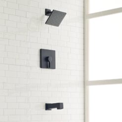 allen + roth Veda Matte Black 1-handle Single function 6-in Square Bathtub and shower Faucet with Valve