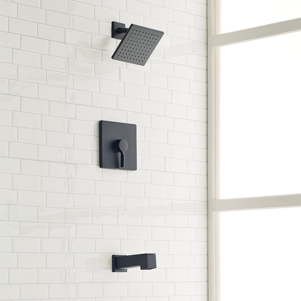 allen + roth Veda Matte Black 1-handle Single function 6-in Square Bathtub and shower Faucet with Valve