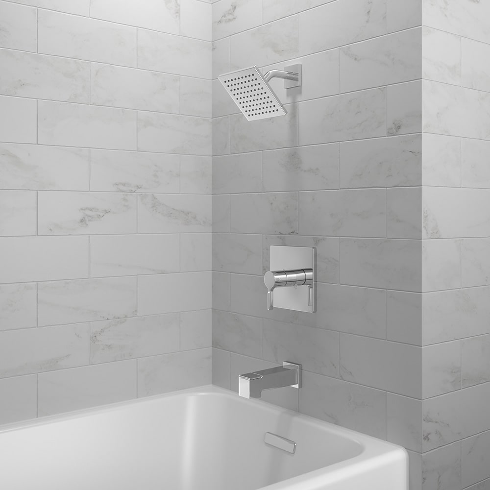 Origin 21 Veda Chrome 1-handle Single function 6-in Square Bathtub and shower Faucet with Valve
