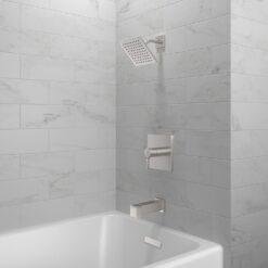 Origin 21 Veda Brushed Nickel 1-handle Single function 6-in Square Bathtub and shower Faucet with Valve