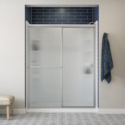 Sterling Deluxe Silver 54-in to 60-in W x 70-in H Framed Bypass Sliding Shower door 1/8-in Thick Rain Glass