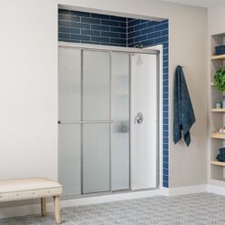 Sterling Deluxe Silver 54-in to 60-in W x 70-in H Framed Bypass Sliding Shower door 1/8-in Thick Rain Glass