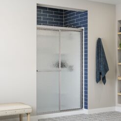Sterling Deluxe Silver 54-in to 60-in W x 70-in H Framed Bypass Sliding Shower door 1/8-in Thick Rain Glass