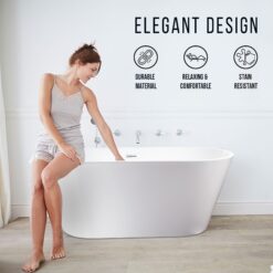 Vanity Art 29.5-in x 59-in White/Polished Chrome Acrylic Oval Freestanding Soaking bathtub ( Center Drain )