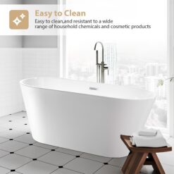 Vanity Art 29.5-in x 59-in White/Polished Chrome Acrylic Oval Freestanding Soaking bathtub ( Center Drain )