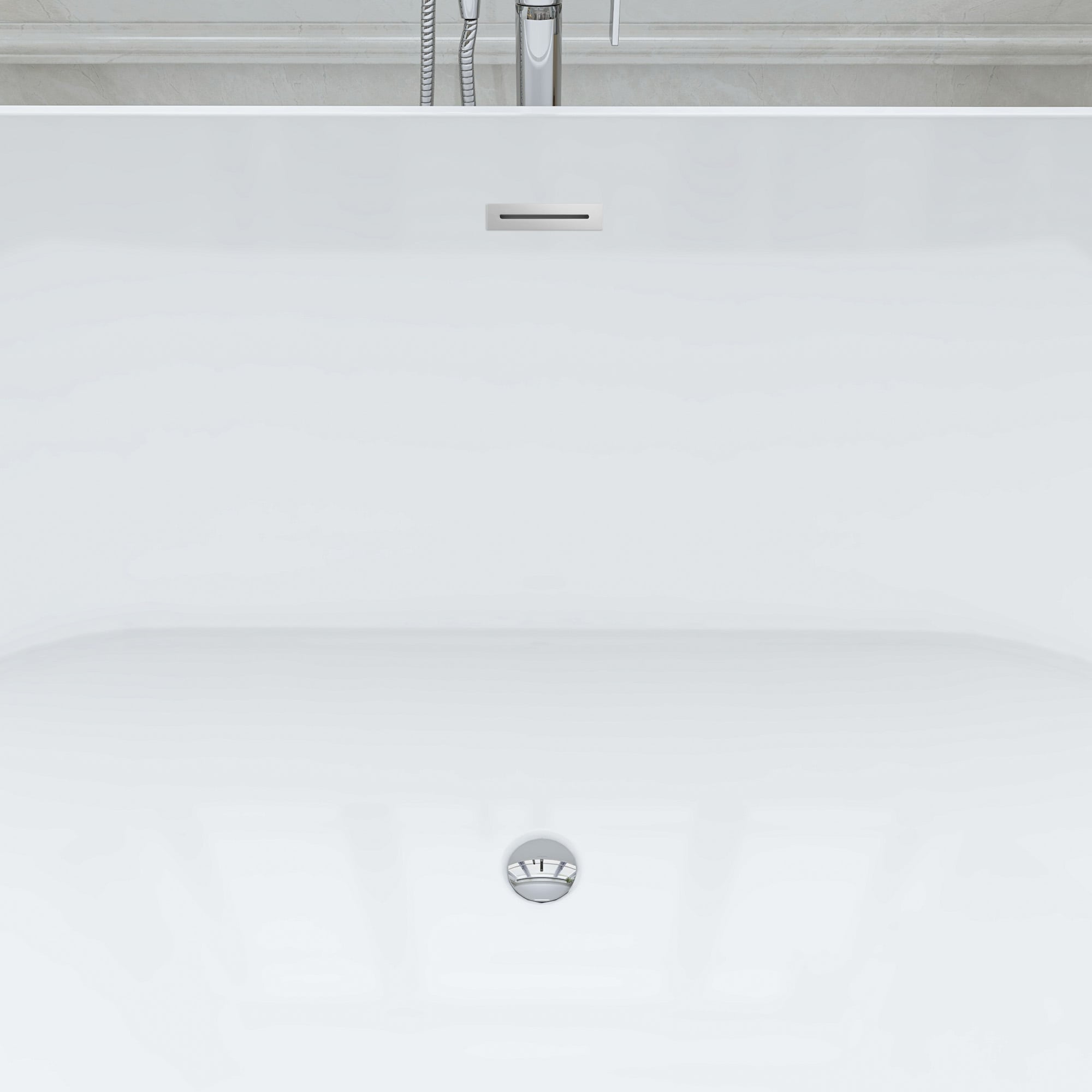 Vanity Art 29.5-in x 59-in White/Polished Chrome Acrylic Oval Freestanding Soaking bathtub ( Center Drain )