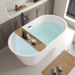 Vanity Art 29.5-in x 59-in White/Oil Rubbed Bronze Acrylic Oval Freestanding Soaking bathtub ( Center Drain )
