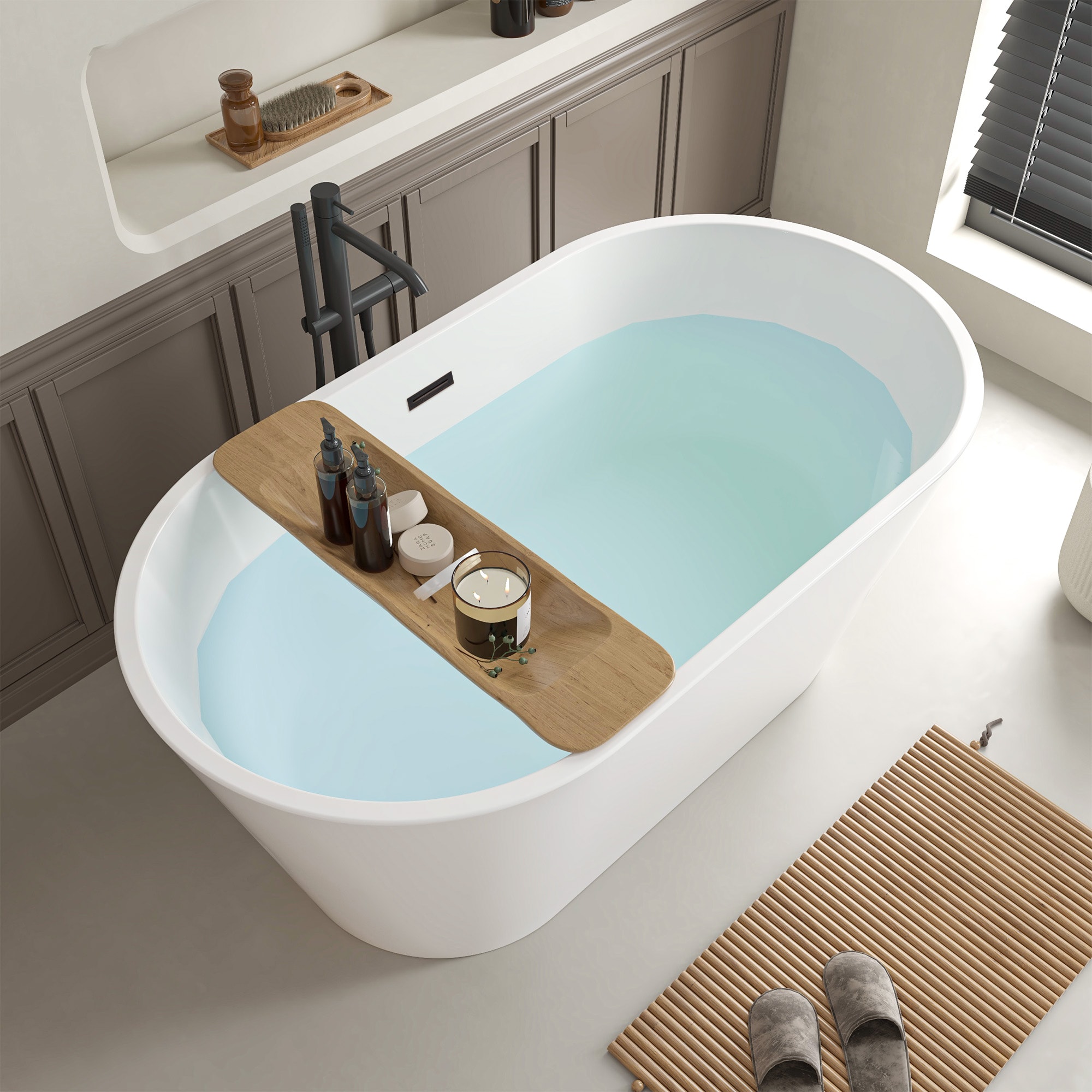 Vanity Art 29.5-in x 59-in White/Oil Rubbed Bronze Acrylic Oval Freestanding Soaking bathtub ( Center Drain )