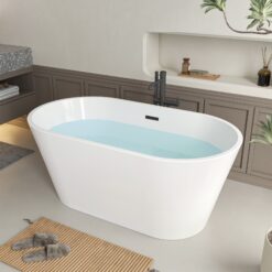 Vanity Art 29.5-in x 59-in White/Oil Rubbed Bronze Acrylic Oval Freestanding Soaking bathtub ( Center Drain )