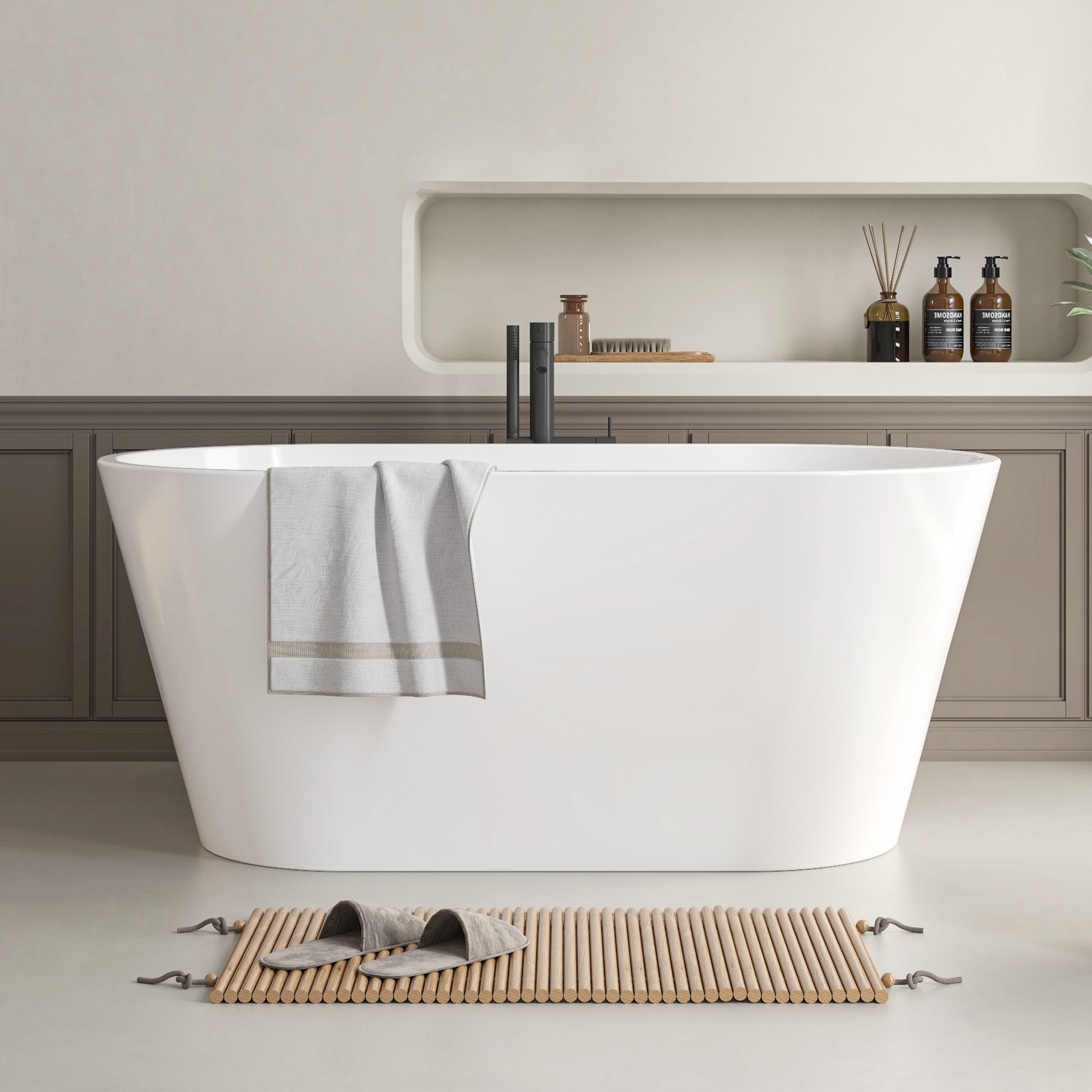 Vanity Art 29.5-in x 59-in White/Brushed Nickel Acrylic Oval Freestanding Soaking bathtub ( Center Drain )