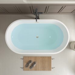 Vanity Art 29.5-in x 59-in White/Brushed Nickel Acrylic Oval Freestanding Soaking bathtub ( Center Drain )