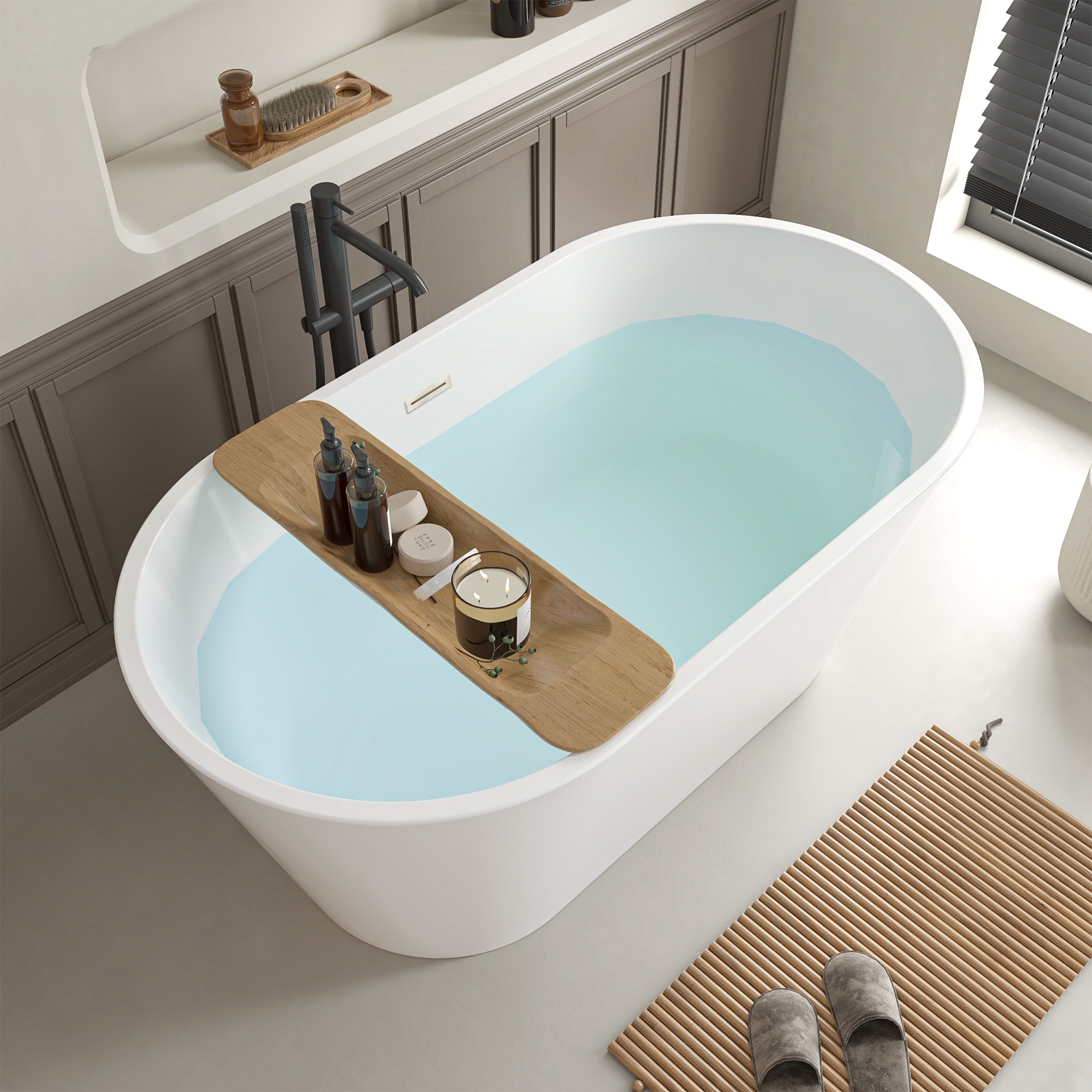 Vanity Art 29.5-in x 59-in White/Brushed Nickel Acrylic Oval Freestanding Soaking bathtub ( Center Drain )