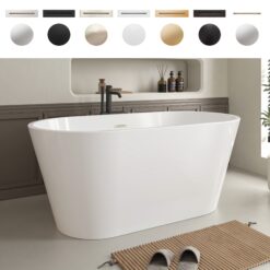 Vanity Art 29.5-in x 59-in White/Brushed Nickel Acrylic Oval Freestanding Soaking bathtub ( Center Drain )