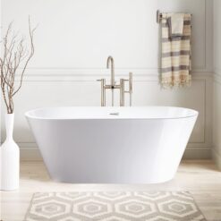 Vanity Art 29.2-in x 54-in White/Polished Chrome Acrylic Oval Freestanding Soaking bathtub ( Center Drain )
