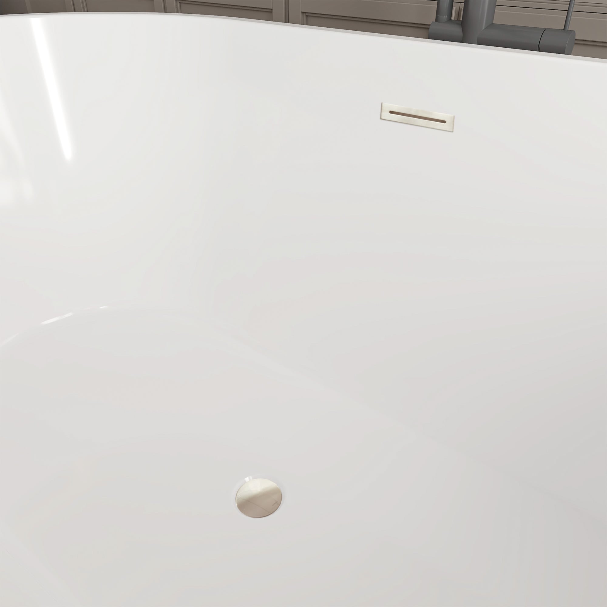 Vanity Art 29.2-in x 54-in White/Brushed Nickel Acrylic Oval Freestanding Soaking bathtub ( Center Drain )