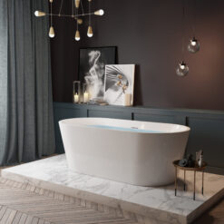 AKDY Freestanding Bathtub 28.7-in x 53.9-in Glossy White Acrylic Oval Freestanding Soaking bathtub with Drain ( Center Drain )