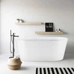 AKDY Freestanding Bathtub 28.7-in x 53.9-in Glossy White Acrylic Oval Freestanding Soaking bathtub with Drain ( Center Drain )