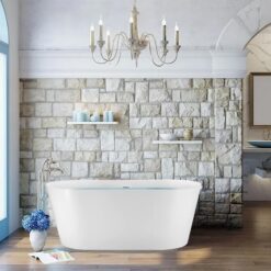 AKDY Freestanding Bathtub 28.7-in x 53.9-in Glossy White Acrylic Oval Freestanding Soaking bathtub with Drain ( Center Drain )