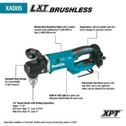 Makita 18V Lithium-Ion Brushless Cordless 1/2 in. Right Angle Drill (Tool-Only) XAD05Z