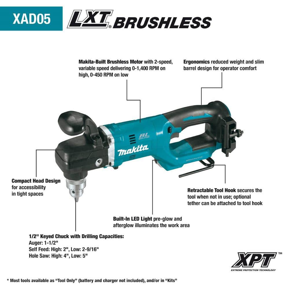 Makita 18V Lithium-Ion Brushless Cordless 1/2 in. Right Angle Drill (Tool-Only) XAD05Z