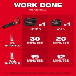 Milwaukee M18 FUEL 120 MPH 500 CFM 18V Brushless Cordless Battery Powered Leaf Blower Kit w/12.0 Ah FORGE Battery & Rapid Charger 3017-21HD