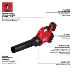 Milwaukee M18 FUEL 120 MPH 500 CFM 18V Brushless Cordless Battery Powered Leaf Blower Kit w/12.0 Ah FORGE Battery & Rapid Charger 3017-21HD