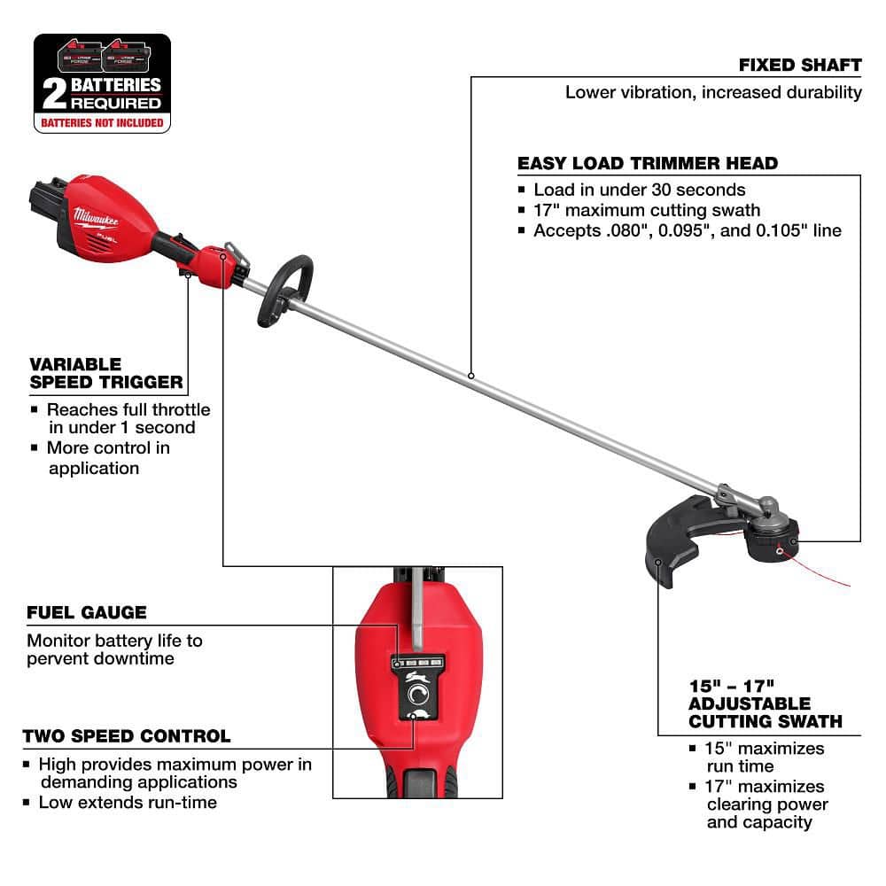 Milwaukee M18 FUEL 18V Brushless Cordless 17 in. Dual Battery Straight Shaft String Trimmer (Tool-Only) 3006-20