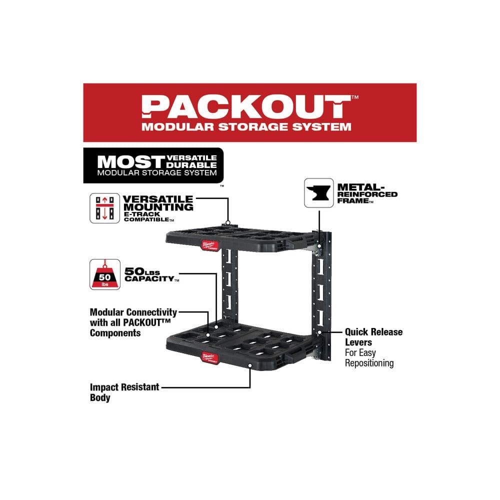 Milwaukee PACKOUT 22.3 in. Black Resin Racking Kit with Metal Reinforced Frame and Integrated Handle 48-22-8480