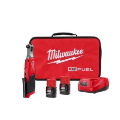 Milwaukee M12 FUEL 12V Lithium-Ion Brushless Cordless High Speed 3/8 in. Ratchet Kit w/(2) Batteries, Charger and Bag 2567-22