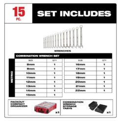 Milwaukee Metric Combination Wrench Set with PACKOUT Compact Organizer (15-Piece) 48-22-9483