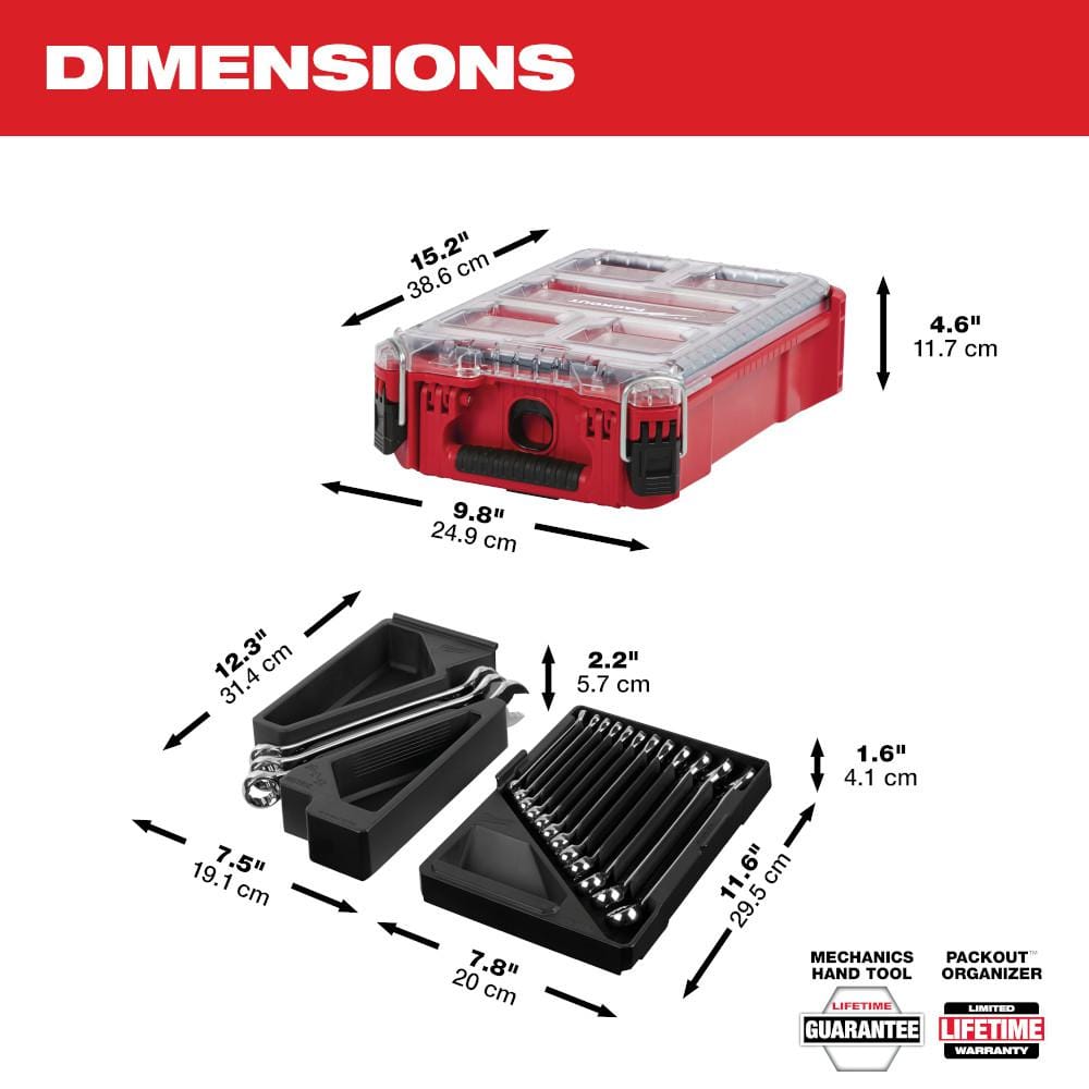 Milwaukee Metric Combination Wrench Set with PACKOUT Compact Organizer (15-Piece) 48-22-9483