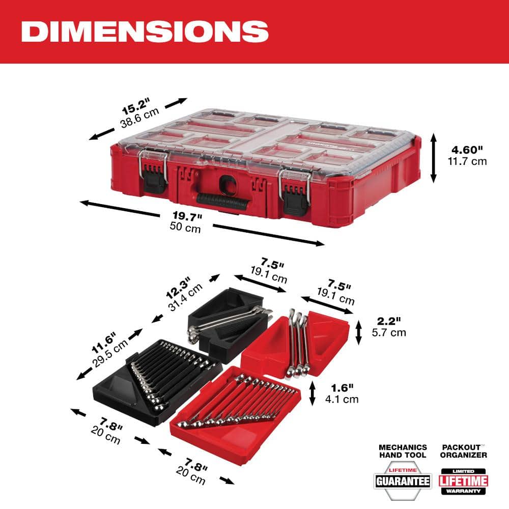 Milwaukee Metric/SAE Combination Wrench Set with PACKOUT Organizer (30-Piece) 48-22-9485