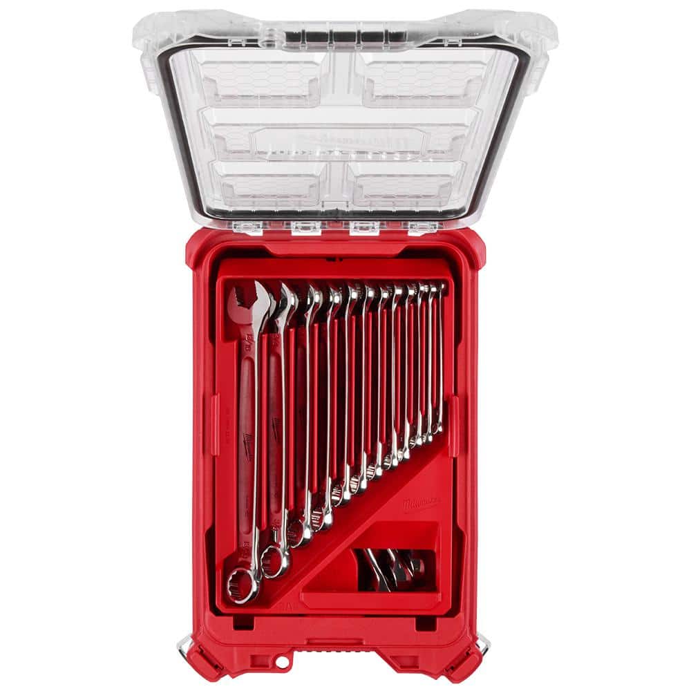 Milwaukee SAE Combination Wrench Set with PACKOUT Compact Organizer (15-Piece) 48-22-9484