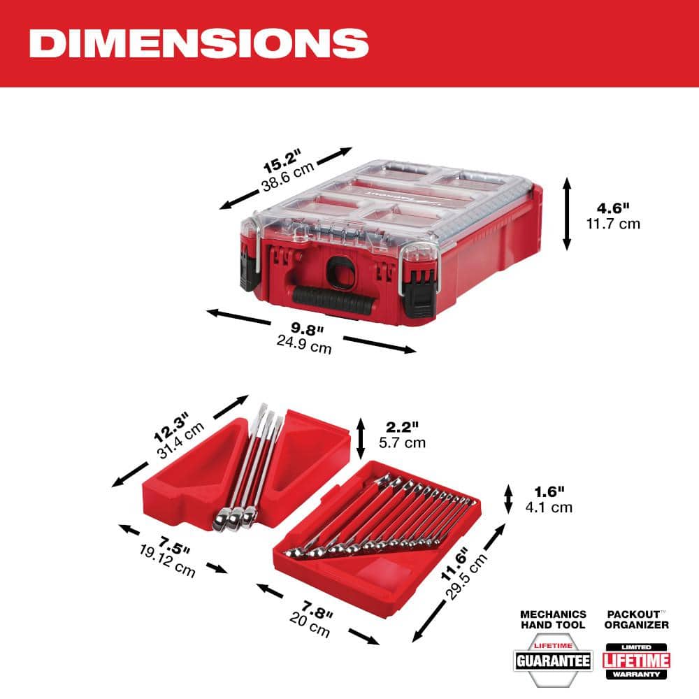 Milwaukee SAE Combination Wrench Set with PACKOUT Compact Organizer (15-Piece) 48-22-9484