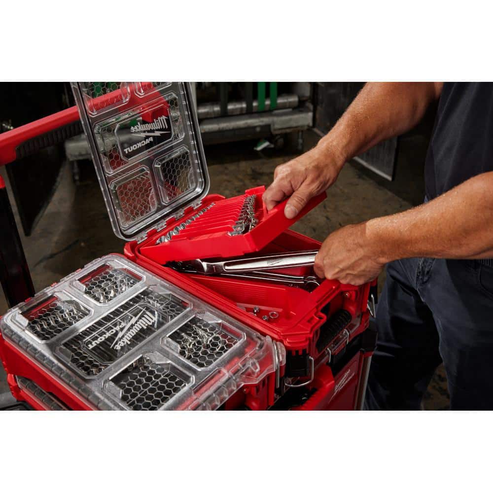 Milwaukee SAE Combination Wrench Set with PACKOUT Compact Organizer (15-Piece) 48-22-9484