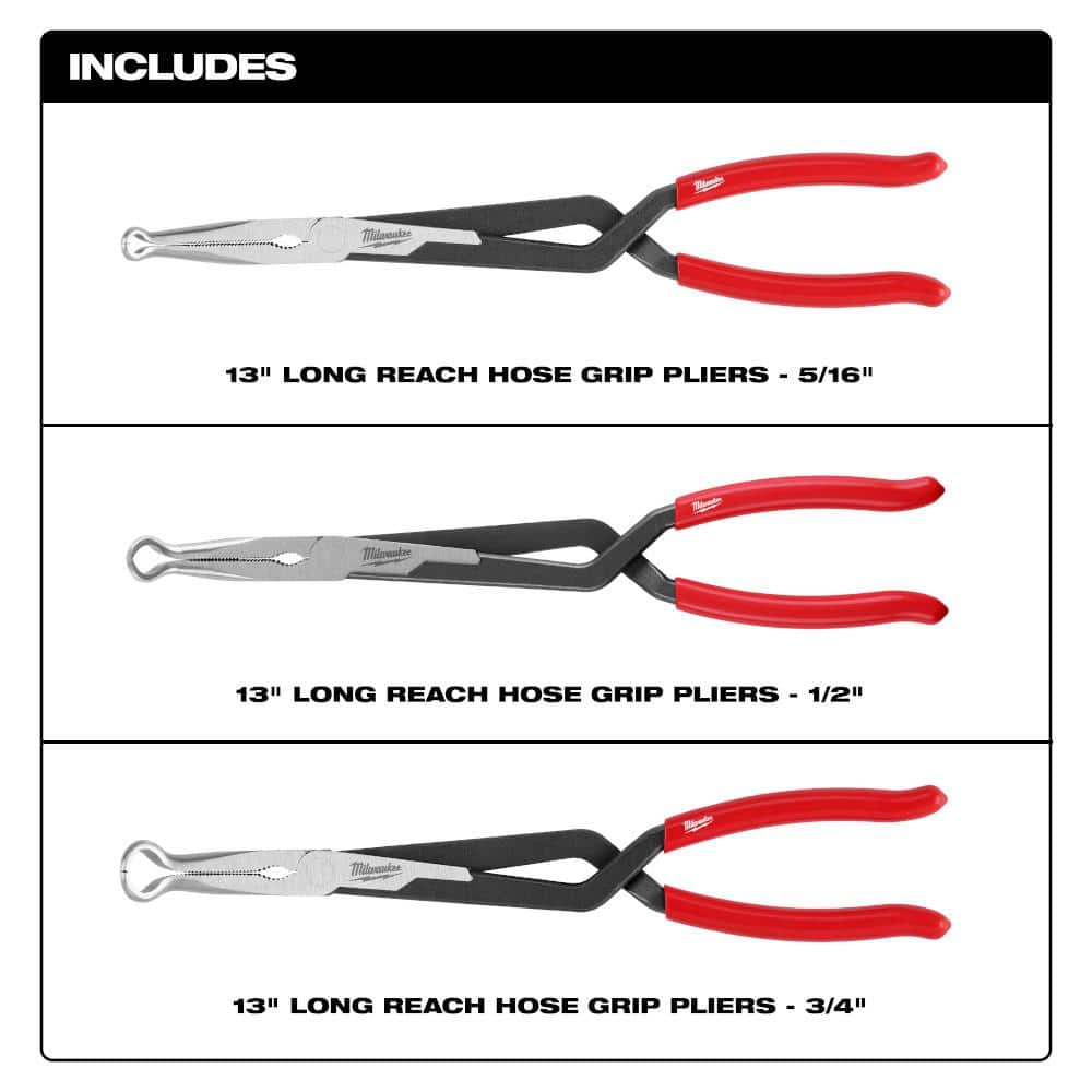 Milwaukee Long Needle Nose Pliers Set with Hose Grip and Slip Resistant Grip (3-Piece) 48-22-6563