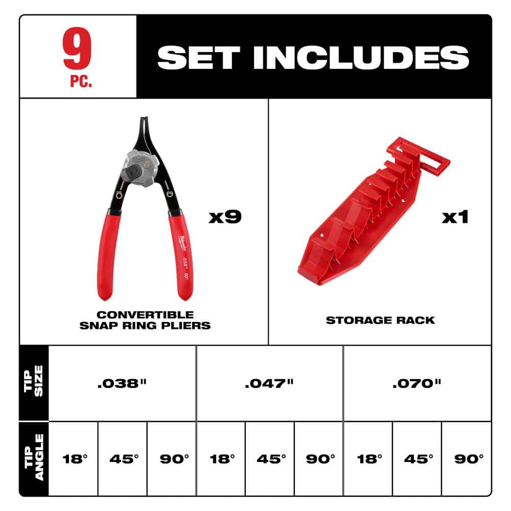 Milwaukee Snap Ring Pliers Set (9-Piece) 48-22-6539