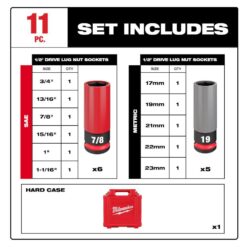 Milwaukee SHOCKWAVE Impact-Duty 1/2 in. Drive Deep SAE & Metric Lug Nut Impact Socket Set (11-Piece) 49-66-7833
