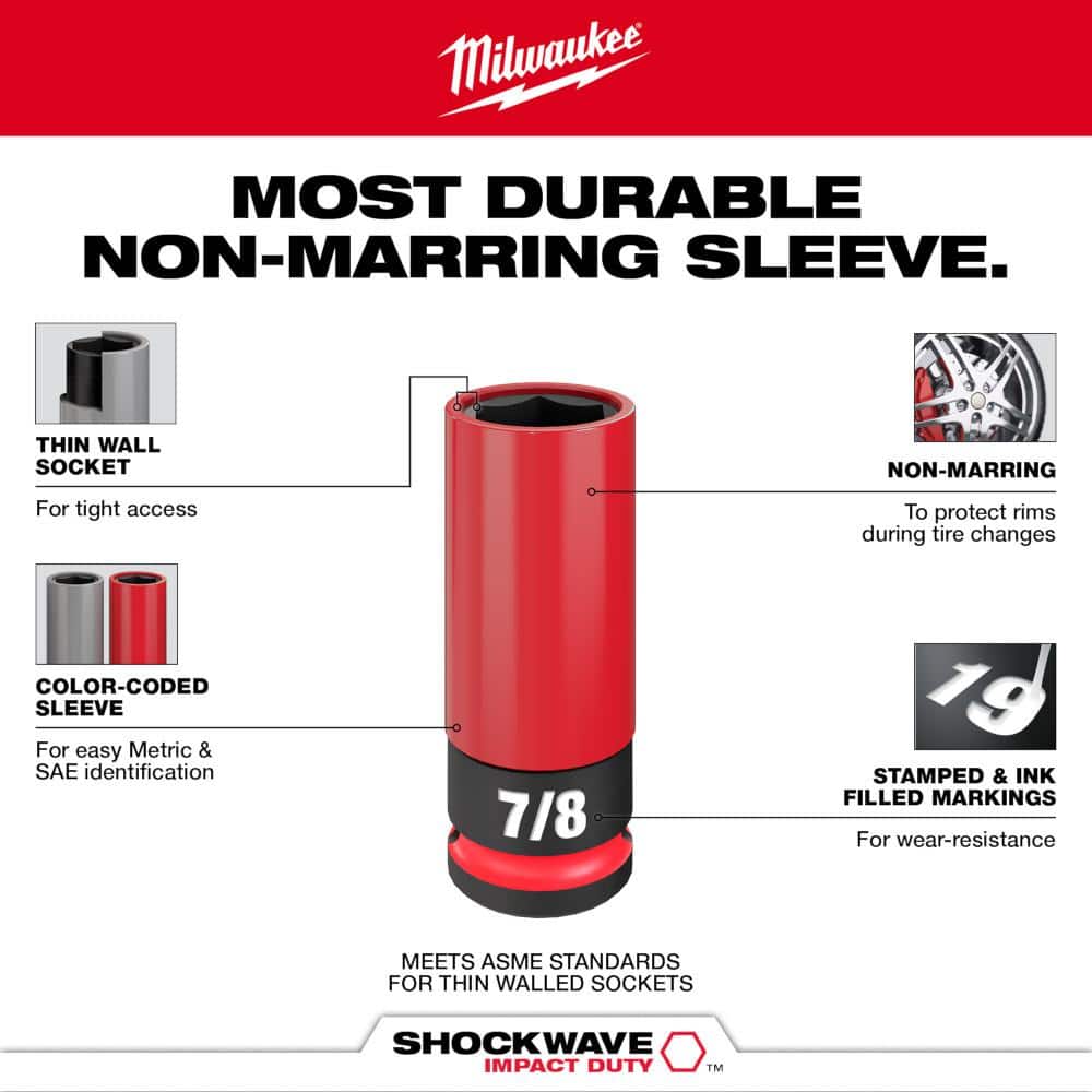 Milwaukee SHOCKWAVE Impact-Duty 1/2 in. Drive Deep SAE & Metric Lug Nut Impact Socket Set (11-Piece) 49-66-7833