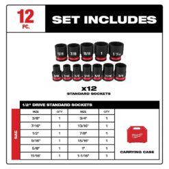 Milwaukee SHOCKWAVE 1/2 in. Drive SAE 6 Point Impact Socket Set (12-Piece) 49-66-7010