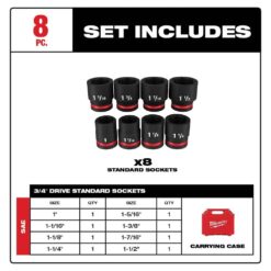 Milwaukee SHOCKWAVE 3/4 in. Drive SAE 6 Point Impact Socket Set (8-Piece) 49-66-7017