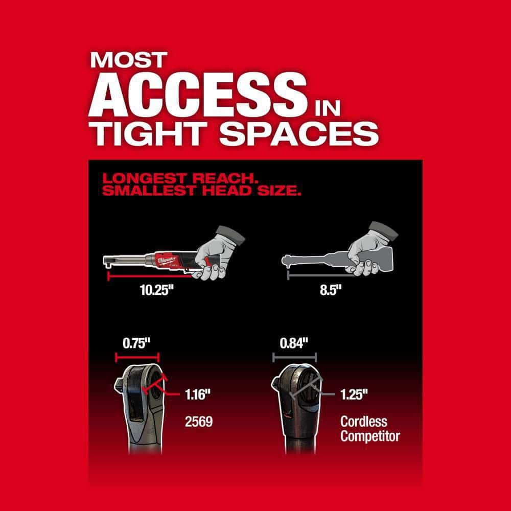 Milwaukee M12 FUEL 12V Lithium-Ion Brushless Cordless 3/8 in. Extended Reach High Speed Ratchet Kit 2569-21