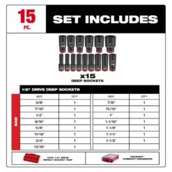 Milwaukee SHOCKWAVE Impact-Duty 1/2 in. Drive SAE Deep Well Impact PACKOUT Socket Set (15-Piece) 49-66-6802