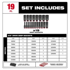 Milwaukee SHOCKWAVE Impact-Duty 3/8 in. Drive Metric Deep Well Impact PACKOUT Socket Set (19-Piece) 49-66-6801