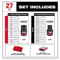 Milwaukee SHOCKWAVE Impact-Duty 1/2 in. Drive Metric and SAE Standard Impact PACKOUT Socket Set (27-Piece) 49-66-6804
