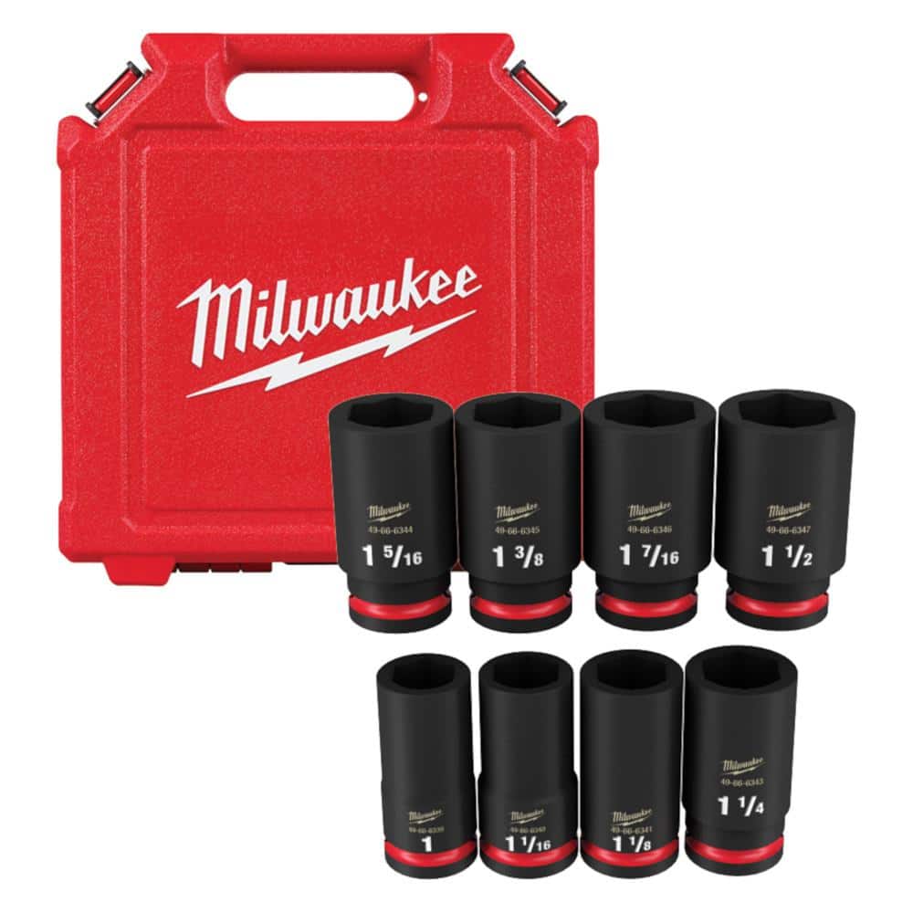 Milwaukee SHOCKWAVE 3/4 in. Drive SAE Deep Well Impact 6 Point Impact Socket Set (8-Piece) 49-66-7018