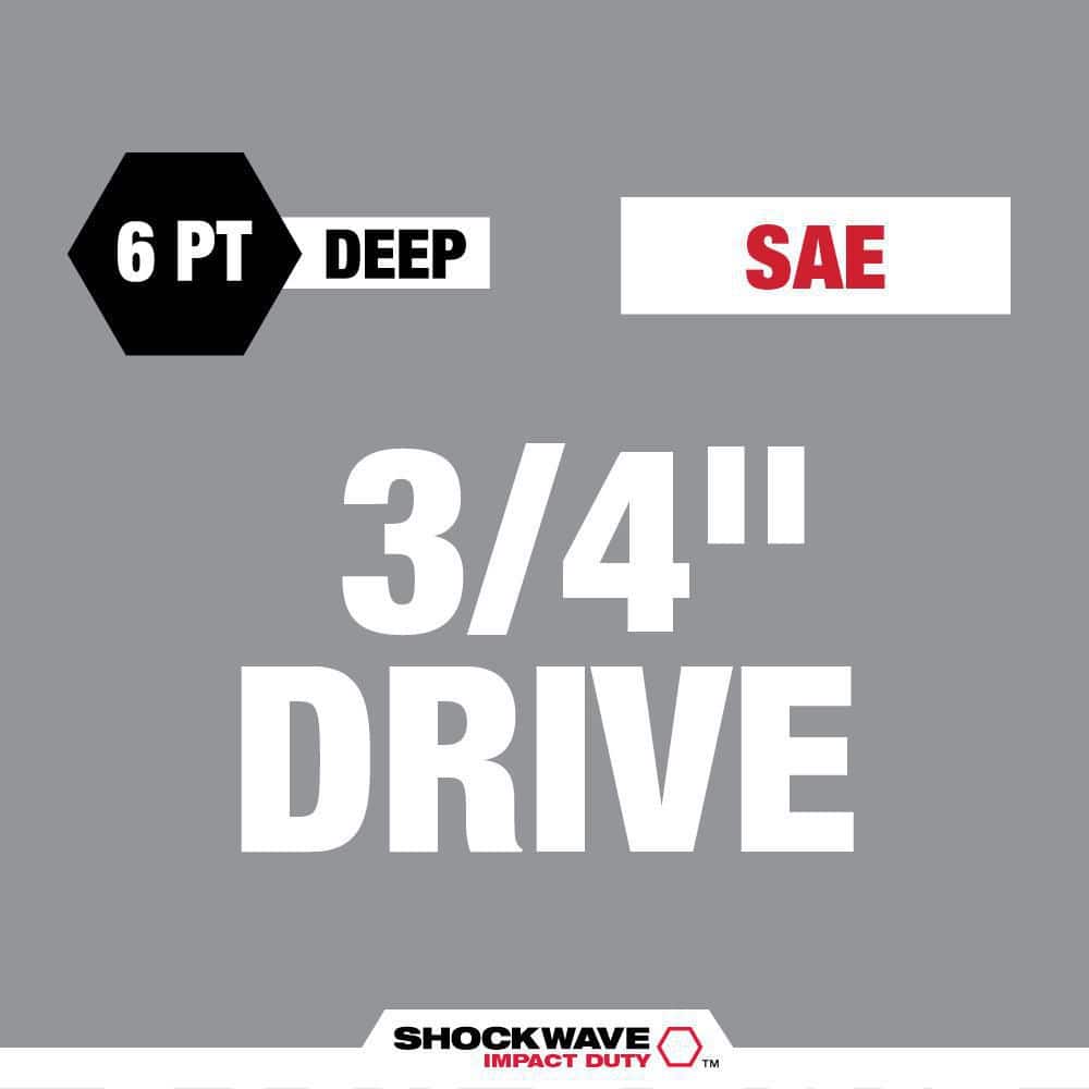 Milwaukee SHOCKWAVE 3/4 in. Drive SAE Deep Well Impact 6 Point Impact Socket Set (8-Piece) 49-66-7018