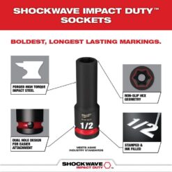 Milwaukee SHOCKWAVE 3/4 in. Drive SAE Deep Well Impact 6 Point Impact Socket Set (8-Piece) 49-66-7018
