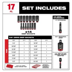 Milwaukee SHOCKWAVE Impact-Duty 3/8 in. Drive SAE Deep Well Impact PACKOUT Socket Set (17-Piece) 49-66-6800